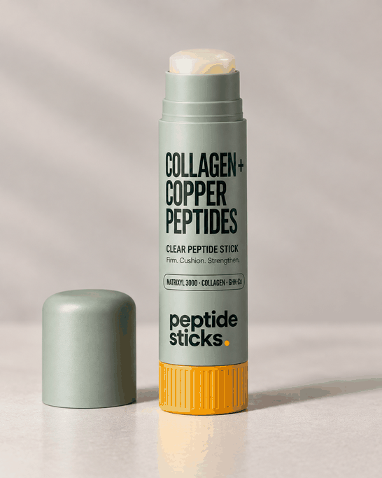 The Collagen + Copper Stick with its cap off, twisted up